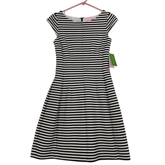 Lilly Pulitzer Dress Women's Small Briella Ottoman Stripe Cap Sleeve Zip Back - Picture 2 of 16